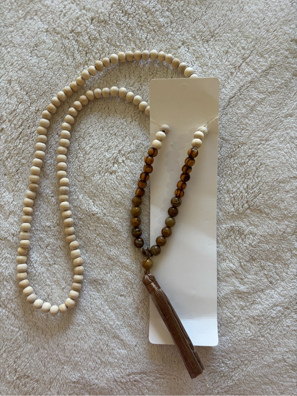 Wood Bead Tassel Necklace - Natural & Brown
